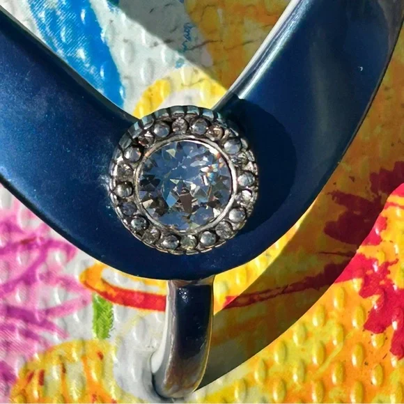 Brighton Floral Sandals with Blue Straps Rhinestone Detail Size 9 - Picture 3 of 8